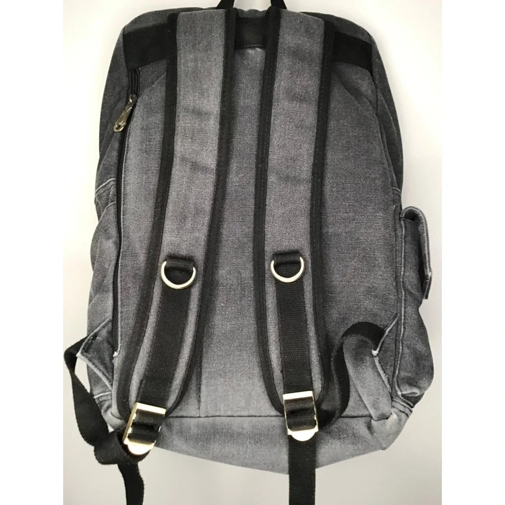 Kaukko Canvas Backpack Rucksack Charcoal Gray Leather Trim Travel Laptop School